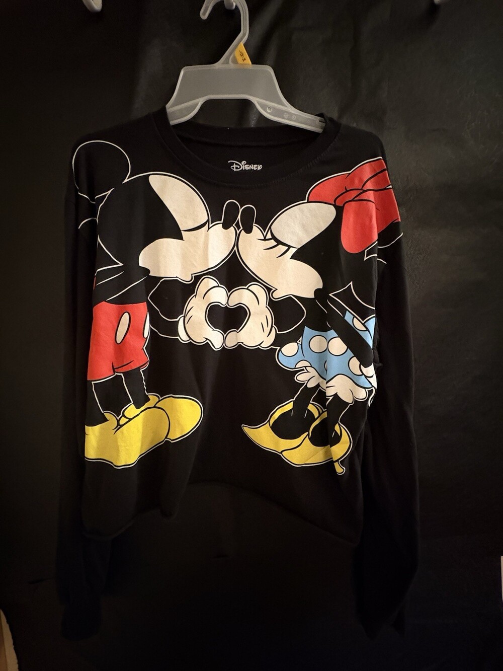 Disney Minnie Mouse Cropped Long Sleeve T Shirt Black Graphic Top Size XL 15/17